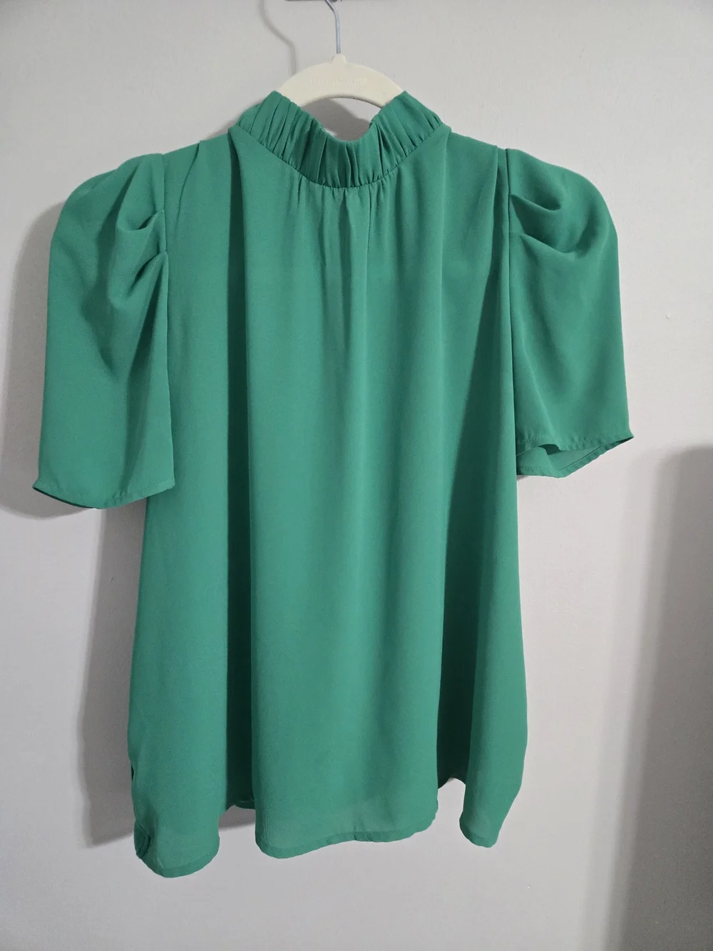 LOFT Emerald Green Puff-Sleeve Mock Neck Blouse